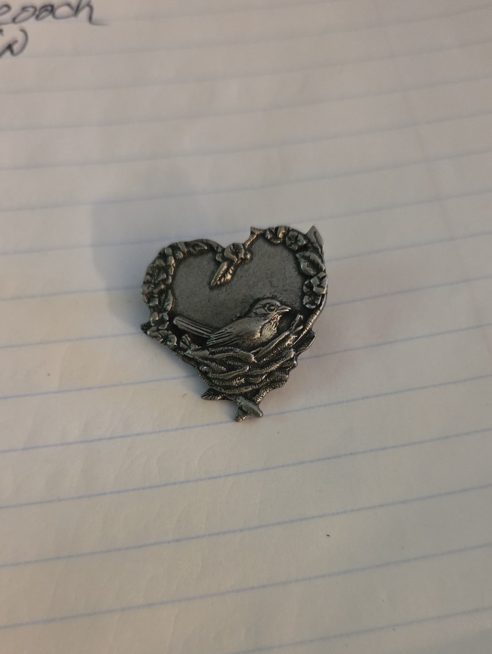 Bird Heart Accent Pin in Antique Silver Finish. Birds & Blooms